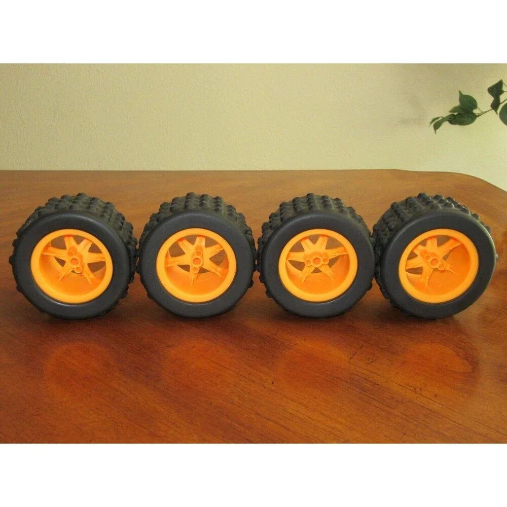 4 BIG K'NEX WHEELS Soft Terrain Trekker Tire Dune Buggy Monster Truck Orange 3.5